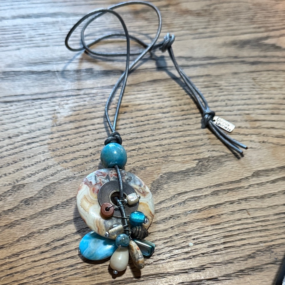 Handcrafted Blue and Brown Pendant Necklace